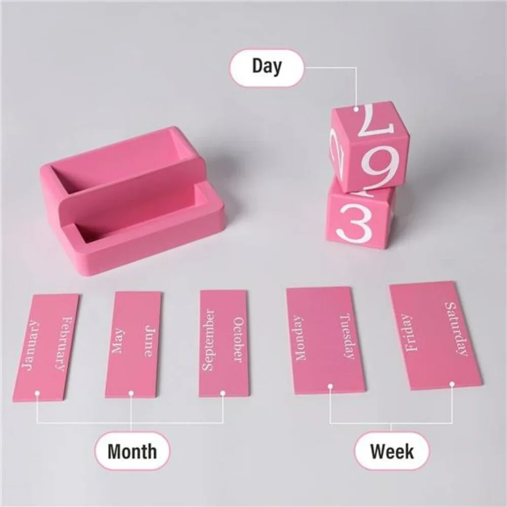 Wooden Block Perpetual Desk Calendar Reusable Date Display Home Office Decor